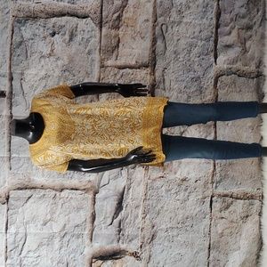 Short Sleeve White and Yellow Mustard Tunic/ Top/Blouse